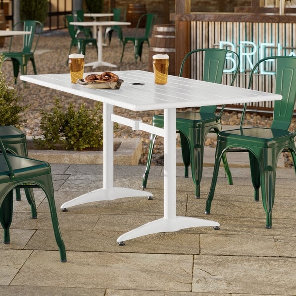 Rectangular Outdoor Dining Table White Aluminum Slat Top Minimalist