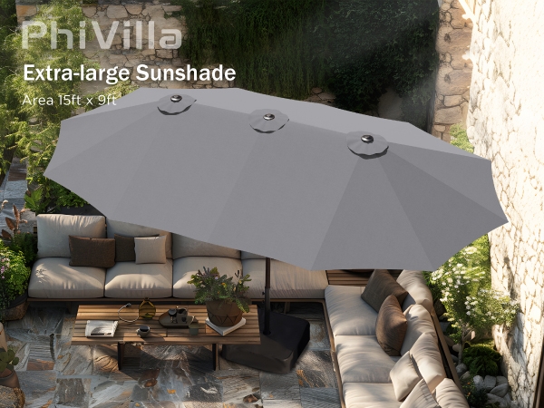 Rectangular Patio Umbrella Double-Sided Weighted Base