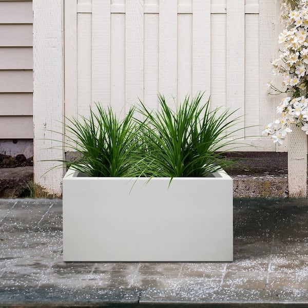 Rectangular Planter Elongated Low Profile Modern White Concrete Trough