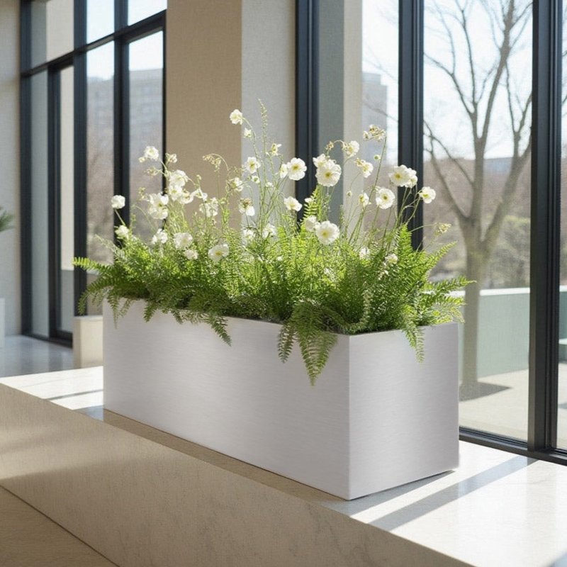 Rectangular Planter Matte Black Low Profile Indoor Entryway Idea