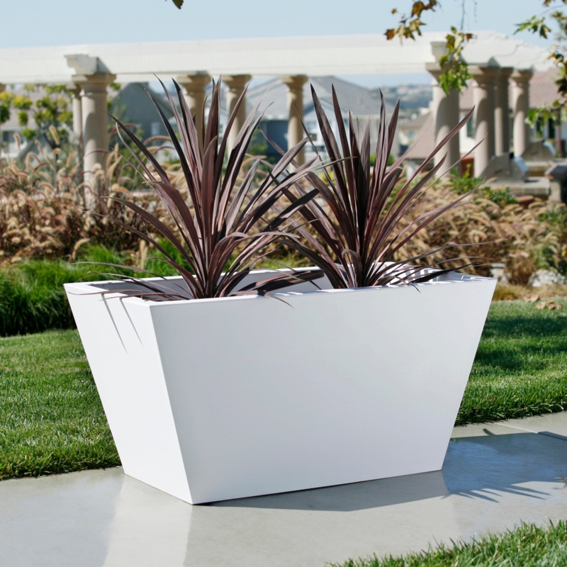 Rectangular Planter White Tapered Fiberglass Minimalist