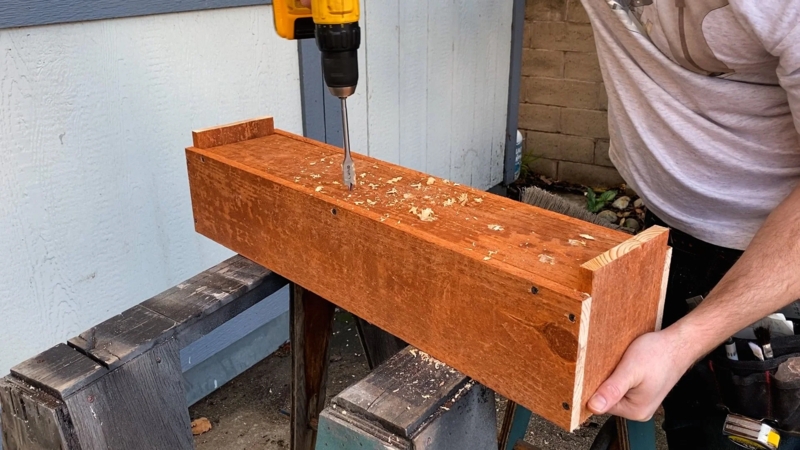 Rectangular Wood Planter Box with Mitered Corners for Outdoor Drainage