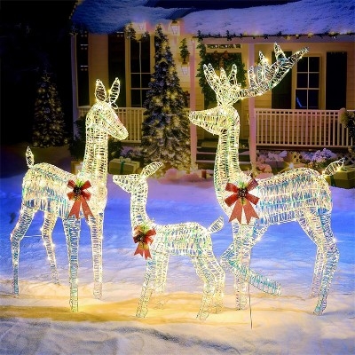 Reindeer Family Set Iridescent Finish Shimmering Surface