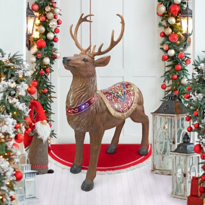 Reindeer Statue Illuminated With Decorative Saddle Festive Holiday Decor