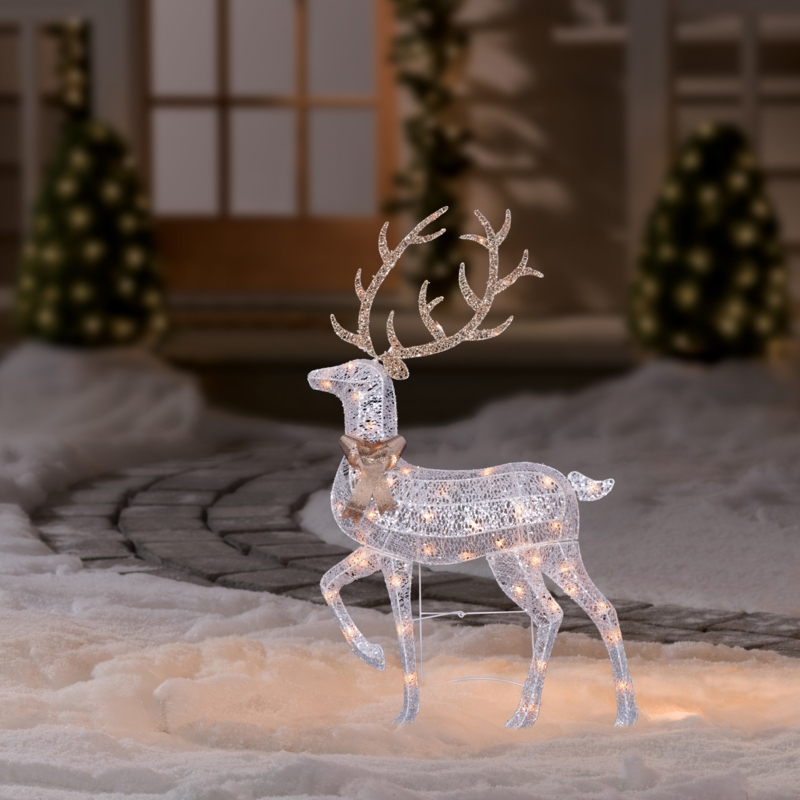 Reindeer Yard Art Silver Glitter 46-Inch 2D Silhouette