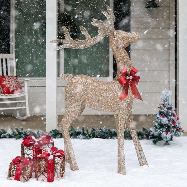 Reindeer Yard Statue Life-Sized 3D Form Glittery Mesh