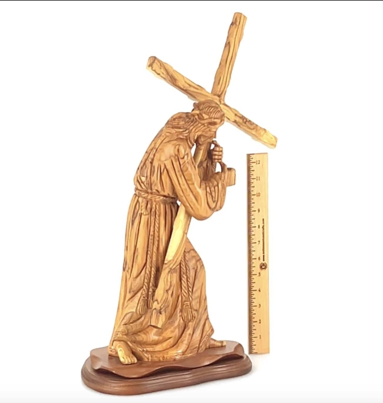Religious Figurine, Swirling Grain Carved Wood Religious Sculpture.