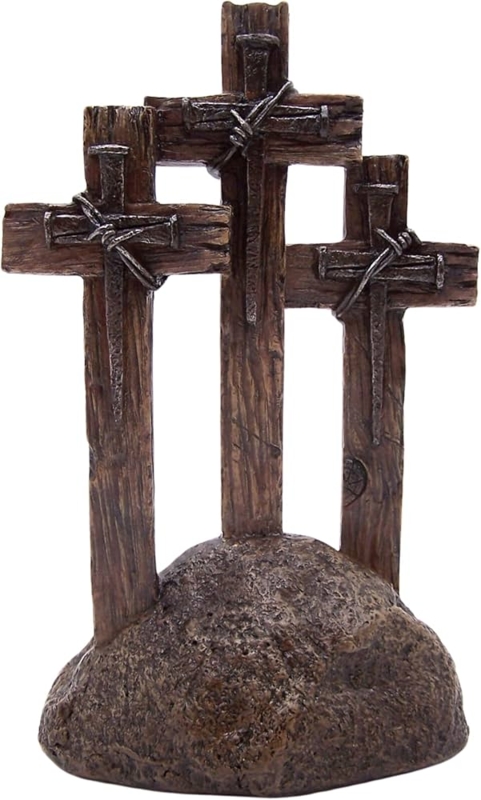 Religious Sculpture, Nail Inspired Trinity Cross Sculpture, Stone Base.