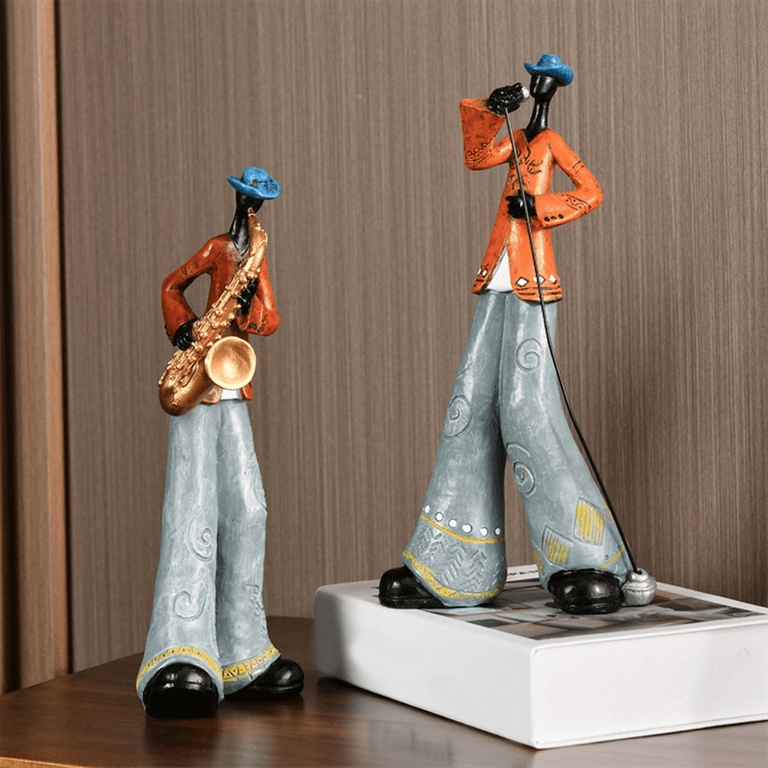 Retro Jazz Musician Figurine Sculpture, Stylized Limbs and Saxophone