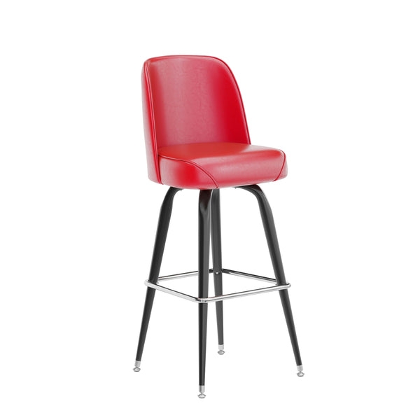 Retro Style Swivel Barstool with Red Bucket Seat and Metal Frame