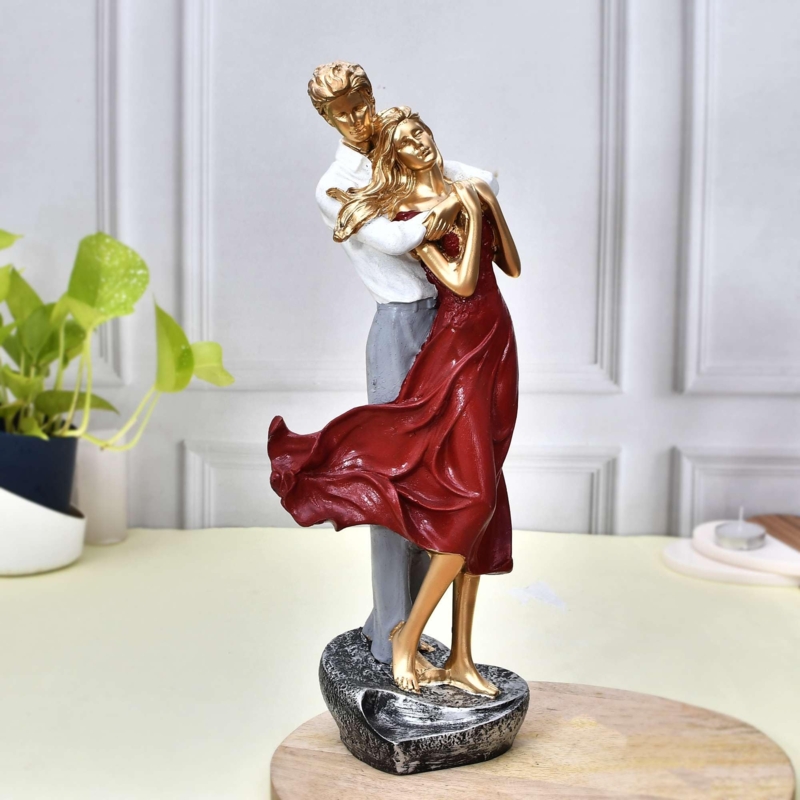 Romantic Couple Figurine, Hooded Bench Seat, Pastel Resin Decor
