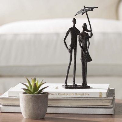Romantic Couple Figurine Umbrella Detail Antique Finish Accent