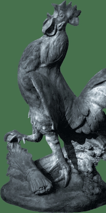 Rooster Sculpture Weathered Lead Finish Intricate Feather Texture Decor