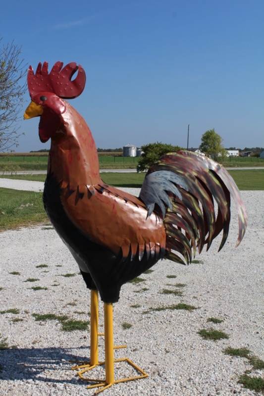 Rooster Statue Layered Plumage Weathered Recycled Metal Folk Art Decor