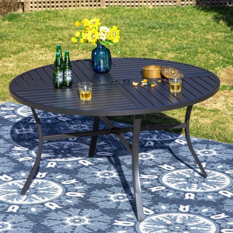 Round Black Metal Dining Table with Lattice Top Umbrella Hole