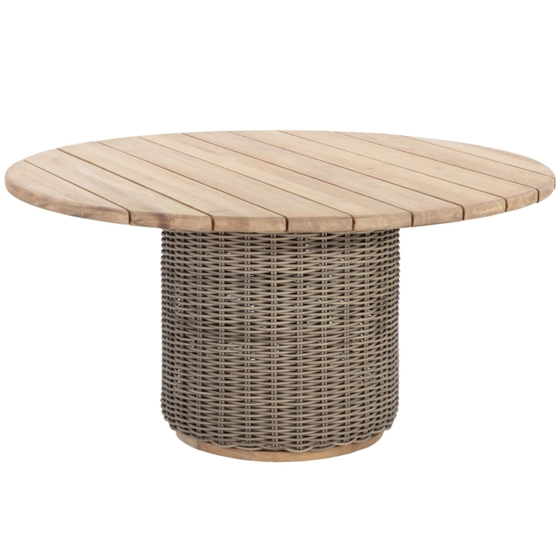 Round Dining Table Light Wood Ribbed Pedestal Base Modern Coastal