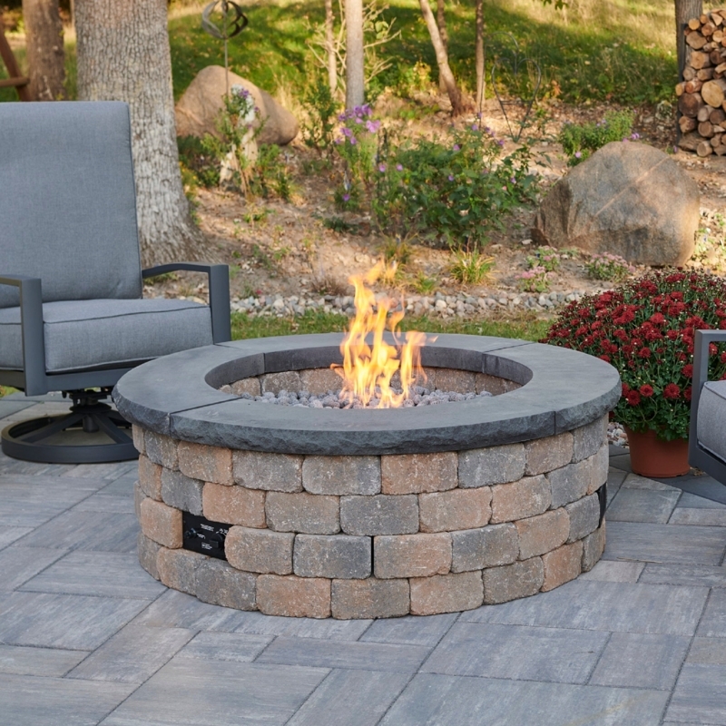 Round Fire Pit Stacked Block Base Rustic Masonry Layout