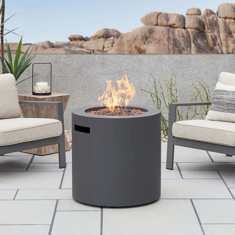 Round Fire Pit Table Weathered Slate Finish Coastal