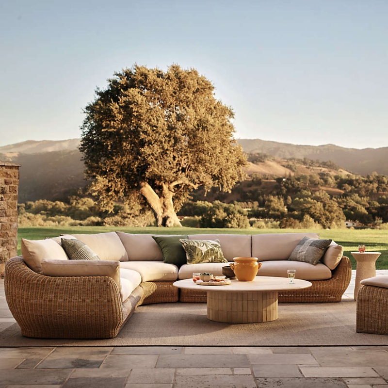 Round Outdoor Coffee Table with Drum Base Silhouette and Speckled Finish