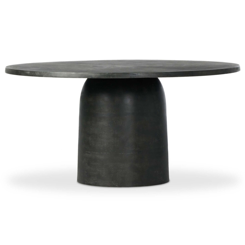 Round Outdoor Dining Table Aged Grey Stone Look Pedestal Base