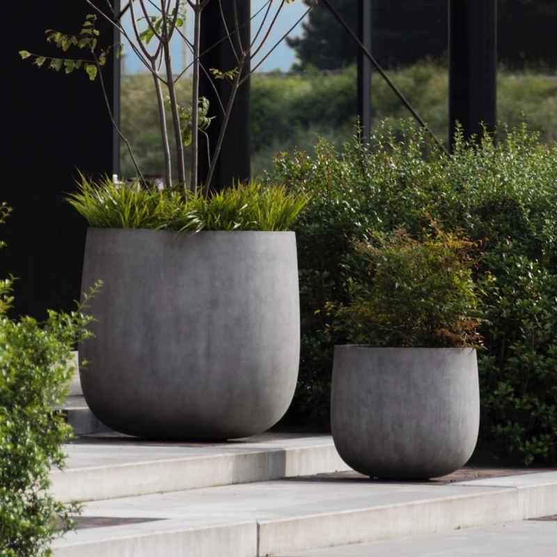 Round Planter Extra Wide Diameter Low Profile Textured Stone