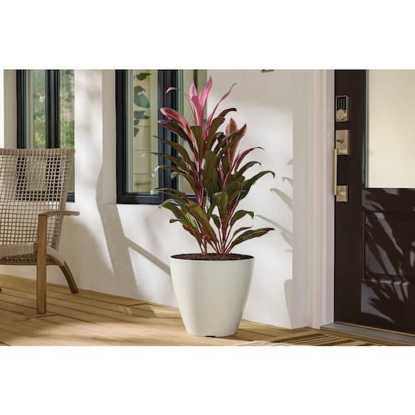 Round Planter Horizontal Ribbing Off White Resin Matte Finish Minimalist