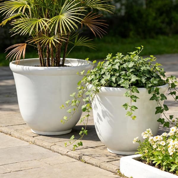 Round Planter Large Resin Minimalist Outdoor Garden Pot Stone Look