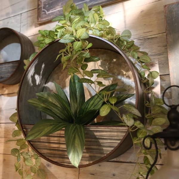 Round Wall Planter, Galvanized Metal, Weathered Finish, Pocket