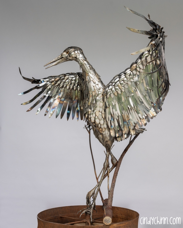 Rusted Scrap Metal Crane Sculpture Farmhouse Garden Art