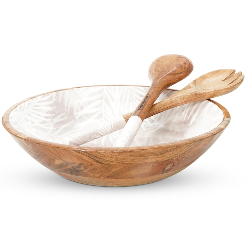 Rustic Acacia Wood Salad Bowl Set with Matching Servers
