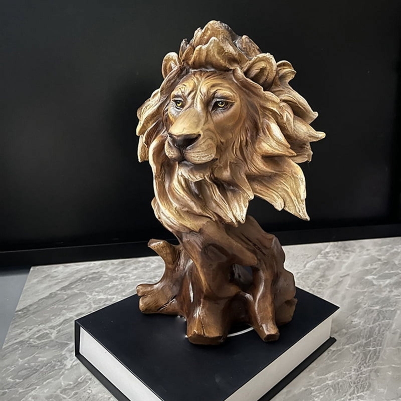 Rustic Animal Head Sculpture, Gnarled Root Imitation, Wood Toned
