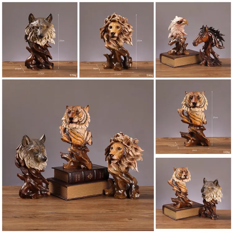 Rustic Animal Head Sculpture with Root Carving Style Base