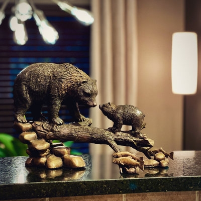 Rustic Bear Family Sculpture on Textured Log Base