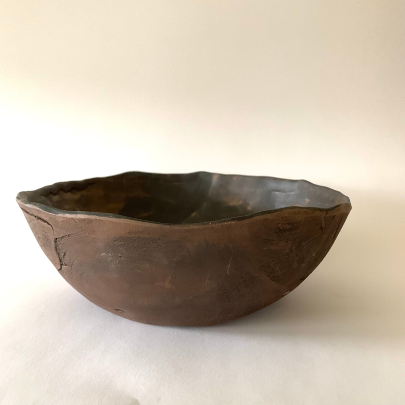 Rustic Ceramic Serving Bowl, Metallic Wood Grain Texture