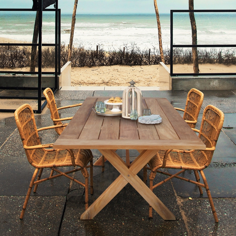 Rustic Dining Table featuring X-Base Legs and Stretcher Bar