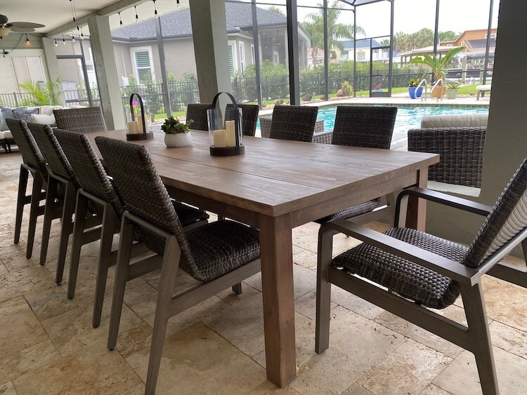 Rustic Farmhouse Outdoor Dining Table with Plank Top and X-Frame Base