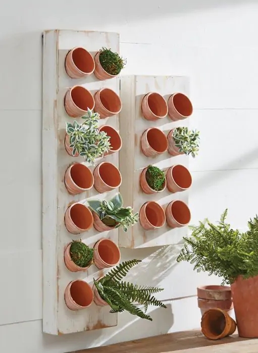 Rustic Farmhouse Wall Planter Tiered Metal Pockets Distressed Wood