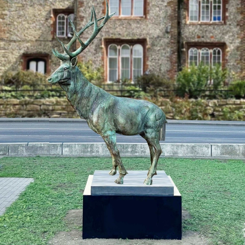 Rustic Garden Statue of Elk with Branching Antlers