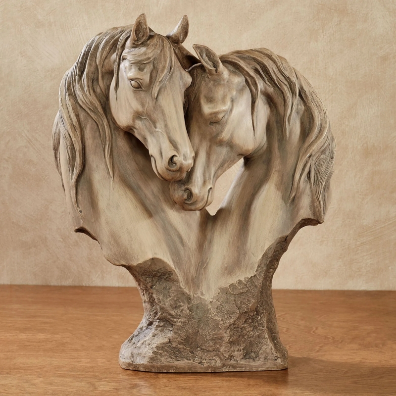 Rustic Intertwined Horse Sculpture with Hand-Carved Wood Tone Look