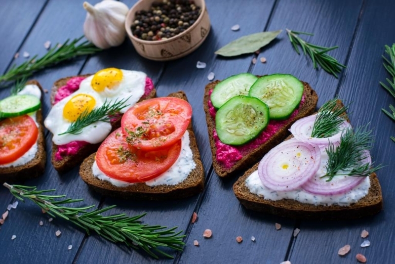 Rustic Kitchen Food Flat Lay Dark Wood Backdrop Nordic Diet Concept