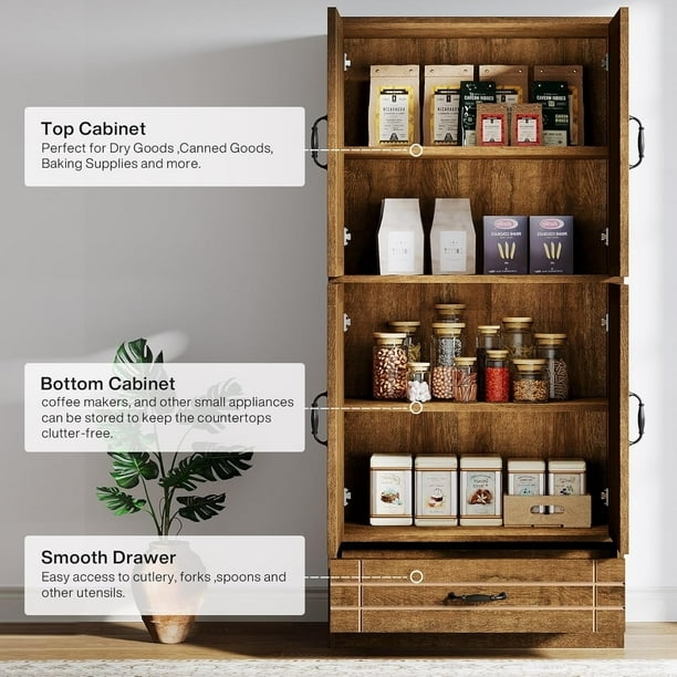 Rustic Kitchen Pantry Cabinet with Internal Door Storage Shelves