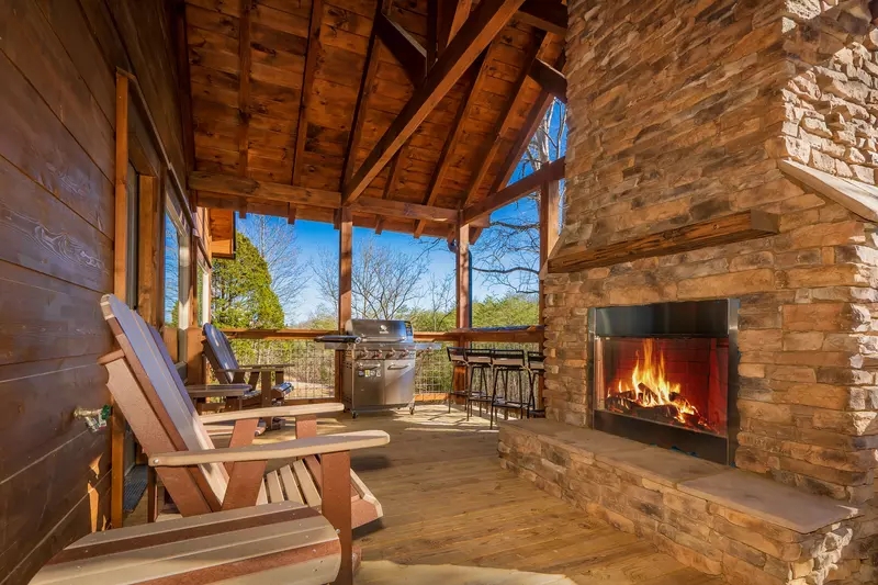 Rustic Log Cabin Bedroom with Indoor Plunge Pool and Wood Bed Frame