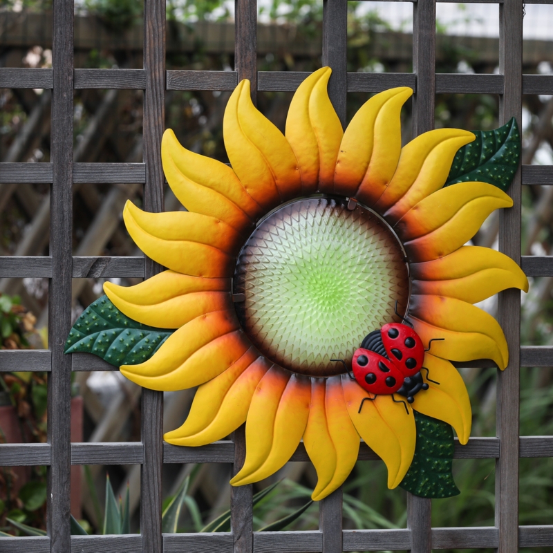 Rustic Metal Sunflower Wall Decor Amber Glass Center