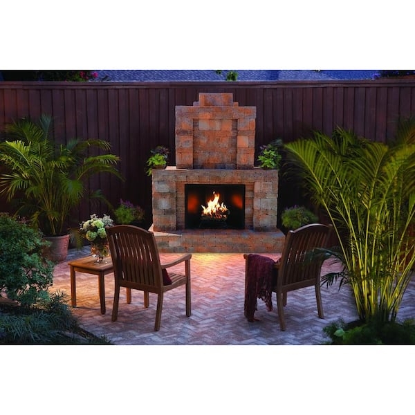 Rustic Multi-Tone Stone Outdoor Fireplace with Chimney Stack
