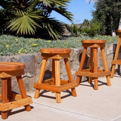 Rustic Outdoor Bar Stool Redwood Appearance Backless Wood Design