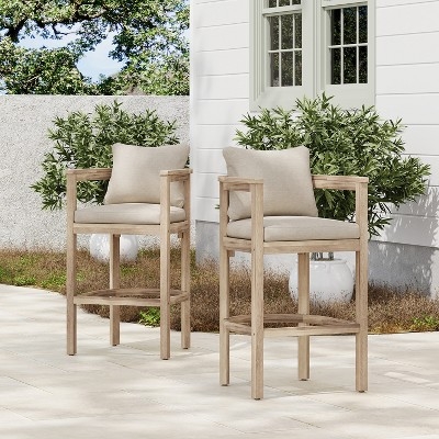 Rustic Outdoor Barstools Whitewashed Finish Slat Back Silhouette