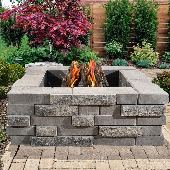 Rustic Square Fire Pit Stacked Stone for Outdoor Living Area