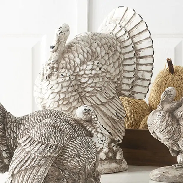 Rustic Turkey Statue with Wire Legs and Distressed Wood-Look Finish