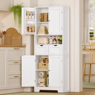 Sage Green Kitchen Pantry with Microwave Shelf & Gold Hardware