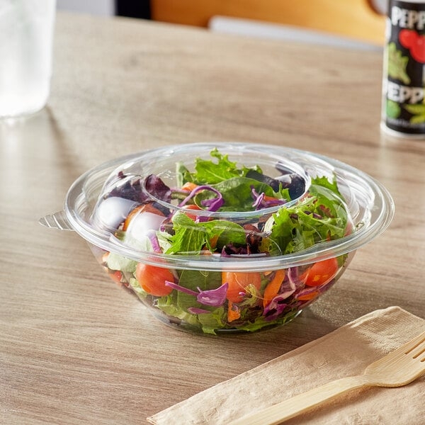 Salad Bowl Matching Lid Ribbed Sides Disposable Fresh Grab And Go